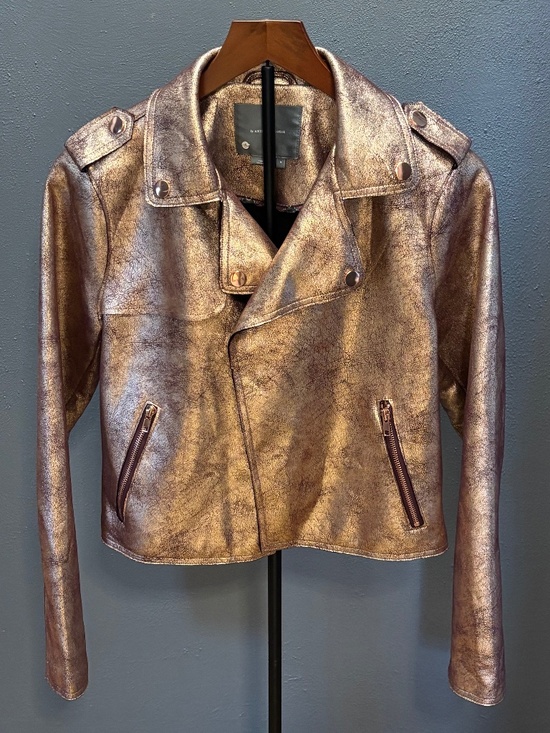 Anthropologie Jackets & Blazers - NWOT Anthropologie Metallic Rose Gold Faux Leather Moto Jacket Women's Size M